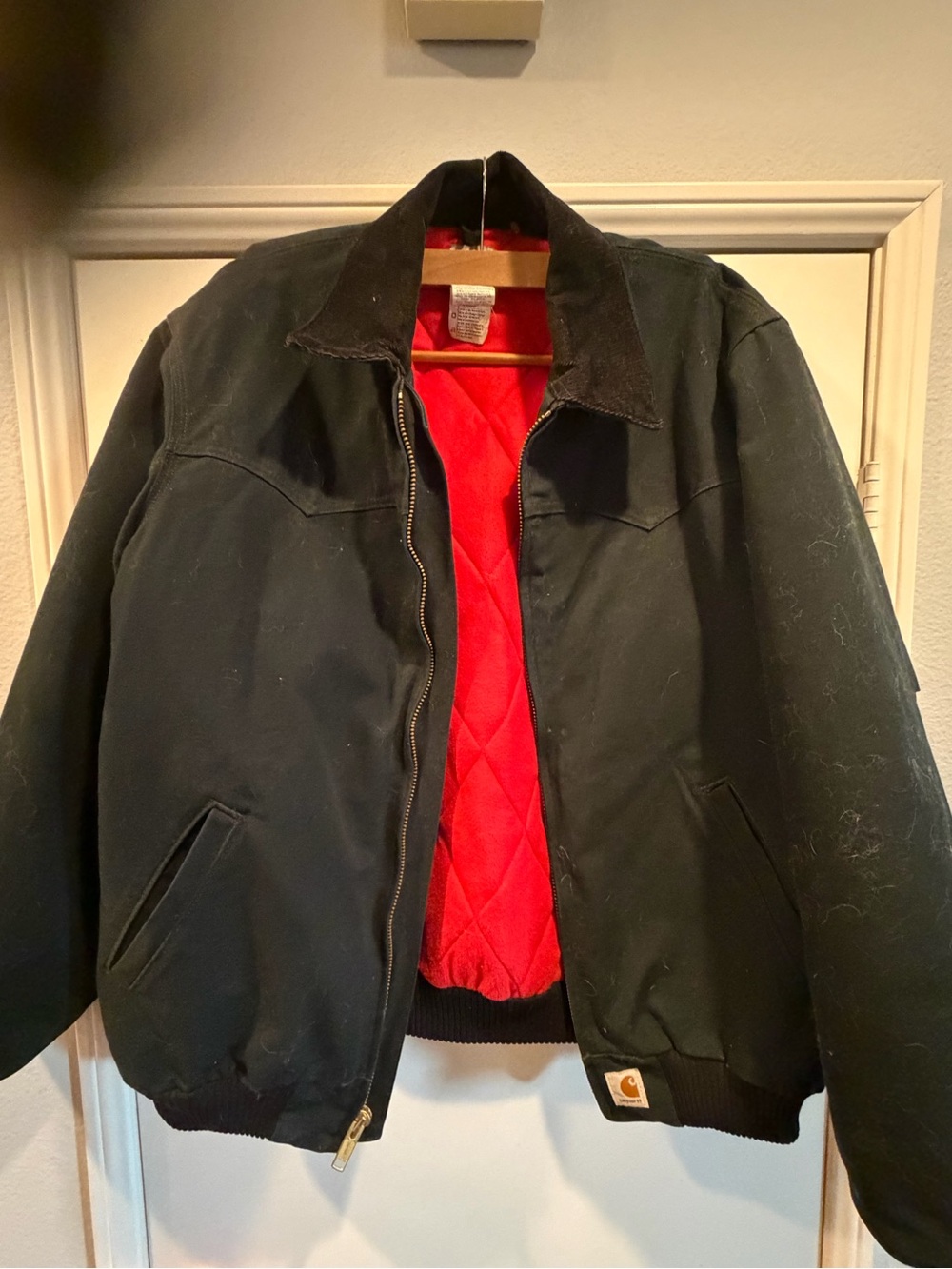 Carhartt Black Bomber Jacket with Red Quilted Lining